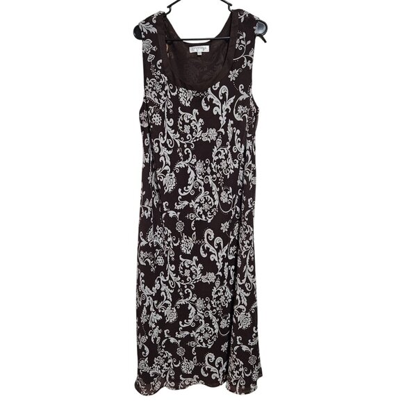 Studio I Brown White Paisley Maxi Dress Plus Size 22W Sleeveless Full Length - Picture 1 of 6